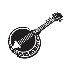 Rhythmic Serenade: Exquisite Banjo Silhouette, Illustrated and Vectorized with Minimal Detail, Banjo Illustration - Minimallest Banjo Vector - obrazy, fototapety, plakaty