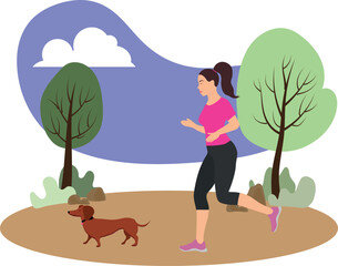 A girl runs through the park. Outdoor sports. High quality vector illustration.