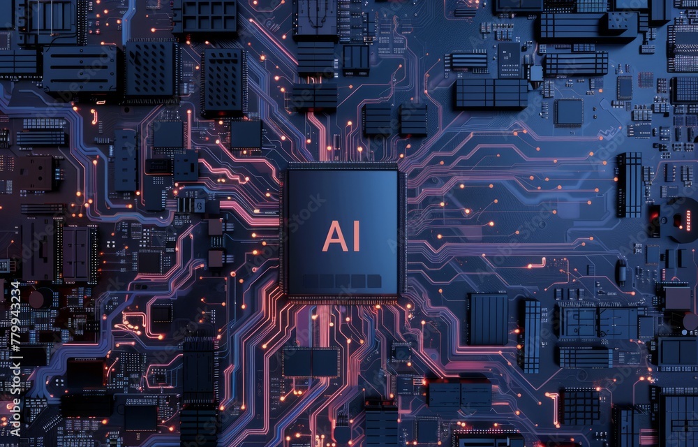 Poster artificial intelligence micro chip with ai text on chip