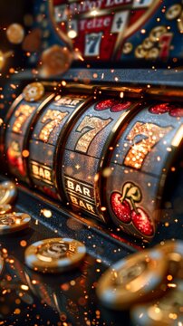 Jackpot, slot machine, inscription 7777 many coins