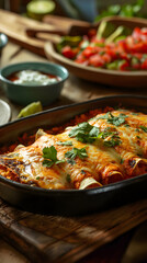Appetizing Cheesy Enchiladas Served on a Plate with Fresh Toppings