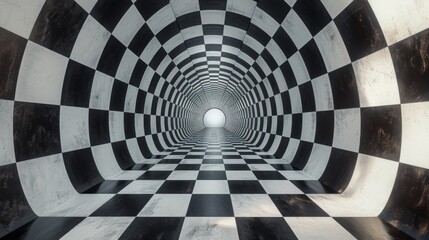 A tunnel with a light at the end of it in black and white, AI