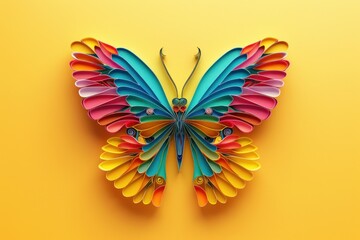 Whimsical Flight. Rendered Origami Butterfly in Vivid Hues - Generative AI