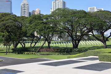 Gravestones at Manila American world war two pacific cemetery memorial on March 30, 2024