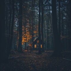 a house in the woods at night
