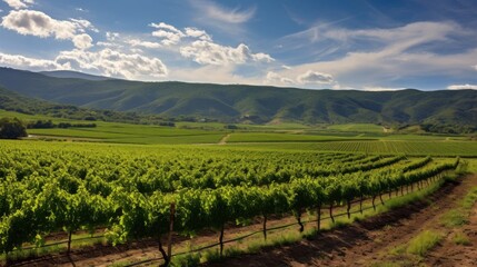 Fototapeta na wymiar Vineyard covered hills in a serene setting