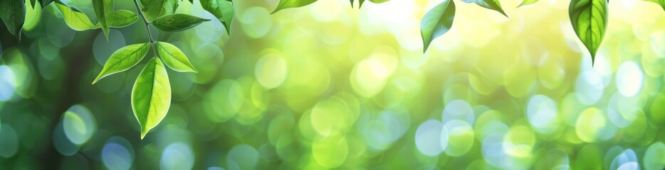 Obraz premium Whispers of Spring: Young Leaves Bathed in Golden Sunlight - Generative AI