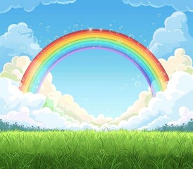 Fototapeta premium Colorful Arcadia: A Vibrant Rainbow Embraces the Sunny Meadow - Generative AI