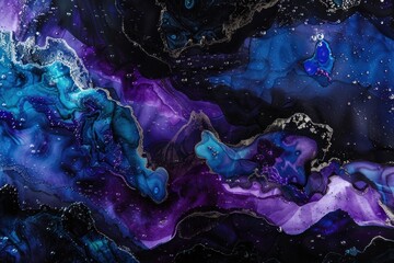 Mesmerizing Abyss: Purple and Blue Alcohol Ink Flow - Generative AI