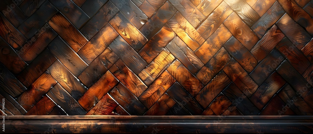 Poster enhancing texture with wooden parquet pattern and play of light and shadow. concept texture enhancem