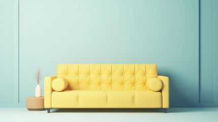 Yellow sofa on a blue wall background
