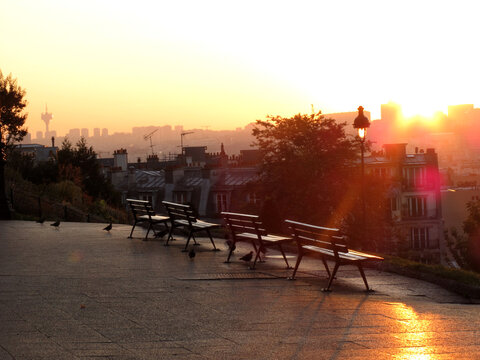 Parvis du sacre coeur in the morning light - Sacre coeur - Square Louise Michel - Montmartre - Paris - France