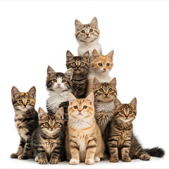 variety of cats with different coat patterns and colors sitting and looking forward