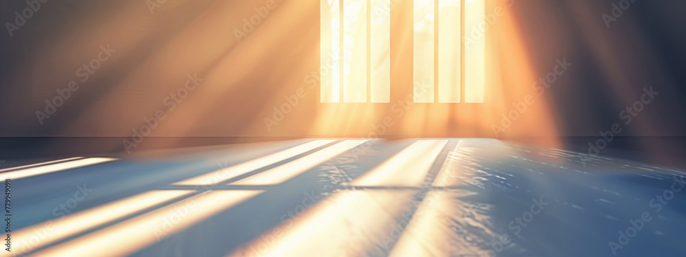 Poster a bright, sunlit background with a long shadow cast by an unseen object, creating a blank space bene