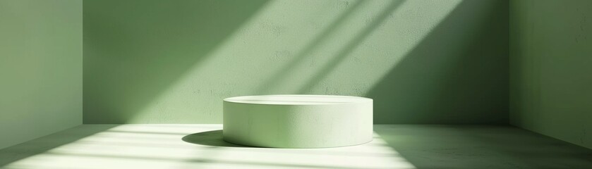 Simple green podium, 3D render, studio light presentation, pastel scene, spotlight from above