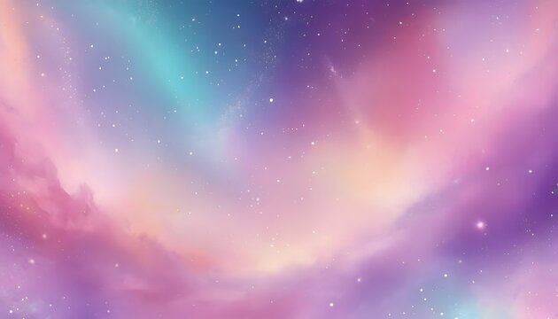 Pink unicorn sky with stars. Cute purple pastel background. Fantasy dreaming galaxy and magic wavy space with fairy light