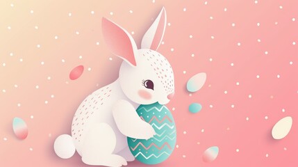 A paper rabbit is holding a colorful Easter egg and a beautiful flower to celebrate the happy event of Easter. The creative arts of plant and organism adaptation can be seen in this artwork AIG42E