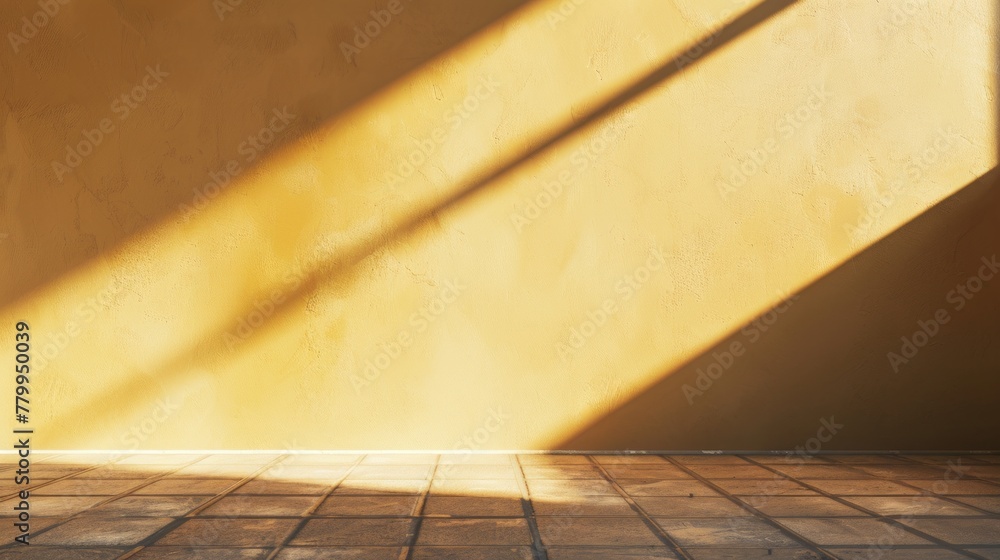 Poster a bright, sunlit background with a long shadow cast by an unseen object, creating a blank space bene