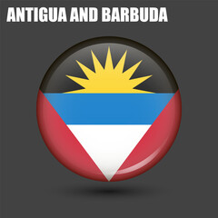 The national flag of Antigua and Barbuda is in the shape of a circle.Vector.
Round 3d flag icon with high detail.
Spherical illustration of the flag.