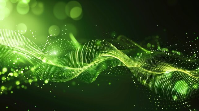 Green bright glowing digital technology high tech electronics background for scientific or showcase display purposes