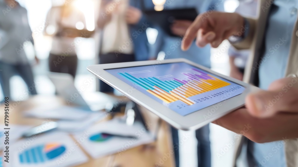 Poster a tablet displaying colorful graphs