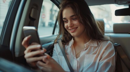 Woman Texting in Car Ride
