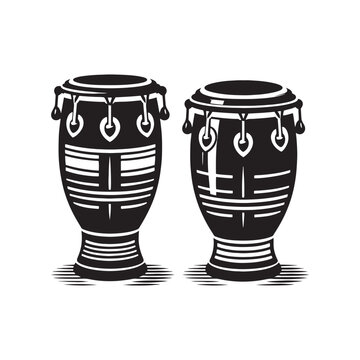 Musical Beat: Captivating Silhouette of Conga Drum Instrument, Enhanced with Conga Drum Illustration - Minimallest Conga Drum Vector
