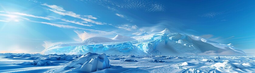 Cool glacier ice podium, frozen sea and snow, winter mountain platform, abstract blue sky ad - obrazy, fototapety, plakaty