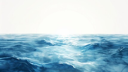 A painting of a blue ocean with waves and the sun in it, AI - obrazy, fototapety, plakaty