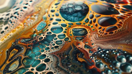 Intricate patterns emerge as paint is manipulated, forming a mesmerizing texture background.