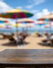 wooden table in the beach
