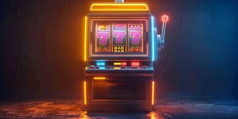 front view of a slot machine in a simple and clean design. 3D game element from multiple angles, game 