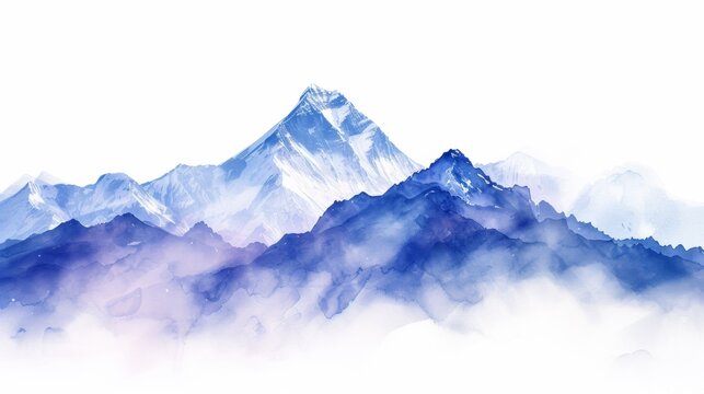 A painting of a mountain range with blue and purple colors, AI