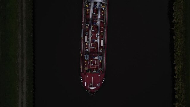Aerial video of cargo ships in Appingedam Netherlands