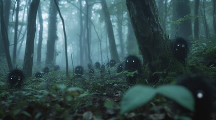 A group of porcupines are hiding in the woods, AI - obrazy, fototapety, plakaty
