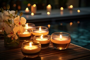 Tranquil Spa relax table room. Resort luxury. Generate Ai