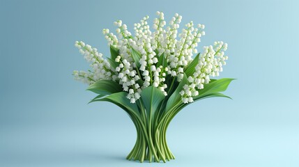 Flowers of lily of the valley (Convallaria majalis), small white bells in a vase on a turquoise background.