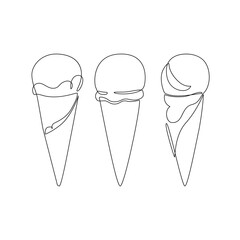 Abstract ice cream cone continuous one line drawing set isolated on white background. - 779956021