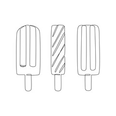 Abstract ice cream continuous one line drawing set isolated on white background.
