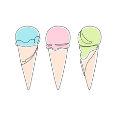 Abstract ice cream cone continuous one line drawing set isolated on white background. - 779956025