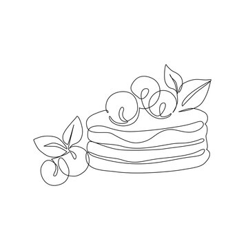 recommend clip art: Abstract pancakes with berry fruit, mint leaves, jam topping. Sweet dessert breakfast concept.