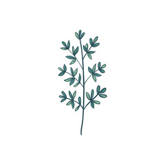 Green curved sprout with silhouette leaf. Icon Isolated on white.