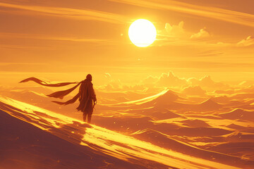 Fototapeta na wymiar dunes, sand storm, sun in the sky