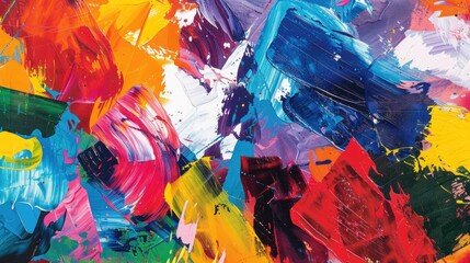 Bold strokes of paint create a dynamic and energetic backdrop, bursting with vibrant hues.