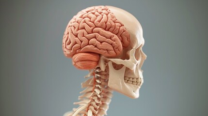 A 3d model of a human brain with the spinal cord and neck, AI