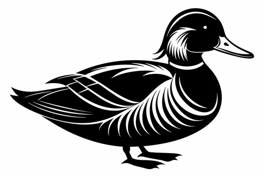 recommend clip art: Mandarin duck black silhouette vector design .