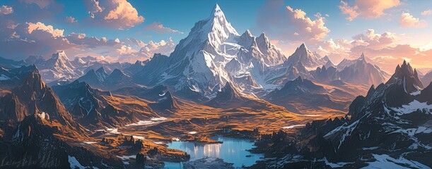 panoramic view of the majestic himalayan mountain range with k2 in foreground at sunset - obrazy, fototapety, plakaty