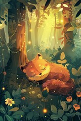 Red Fox Sleeping in Forest