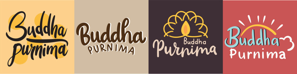 Buddha Purnima collection of text banner. Hand drawn vector art.
