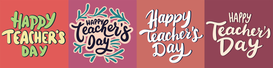 Happy Teacher Day collection of text banner. Hand drawn vector art.